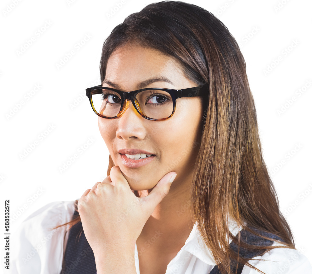Smiling businesswoman holding her chin Smiling businesswoman holding her chin