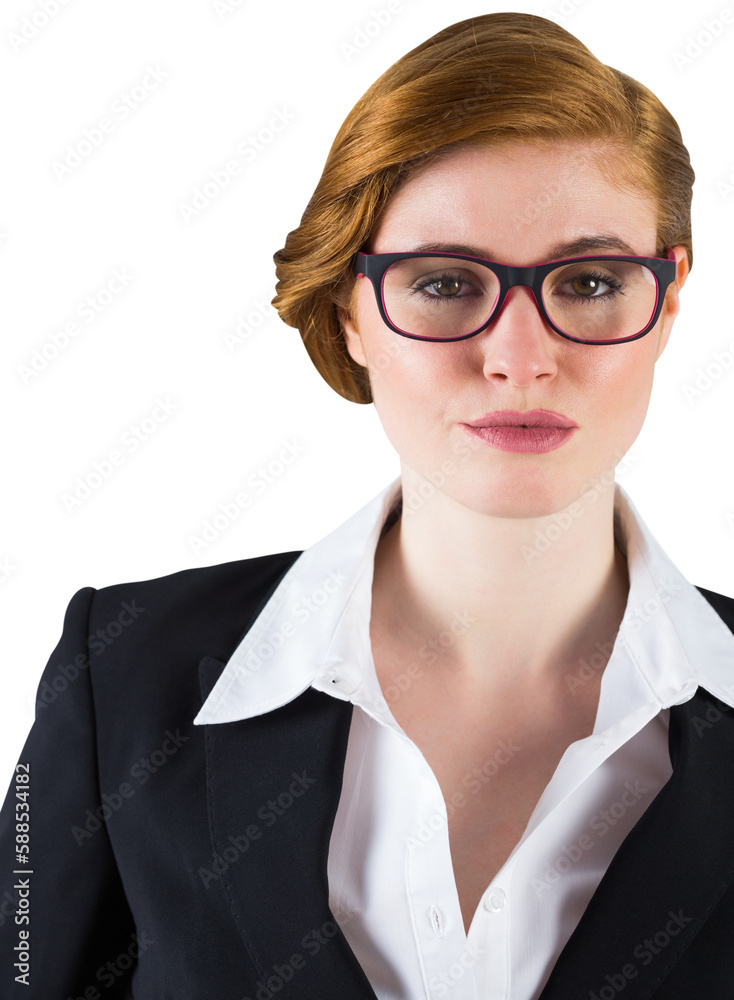 Redhead businesswoman touching her glasses