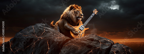 lion  play  guitar  rock  music  animal  pet  puppy  isolated  cute  white  canine  cocker  spaniel  mammal  breed  brown  domestic  adorable  black  bear  doggy  portrait  looking  generative ai