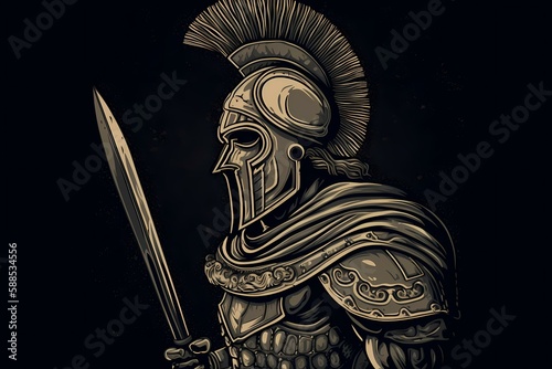 ancient warrior holding sword, monochrome style clip art preview