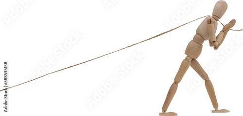 Wooden 3d figurine pulling a rope