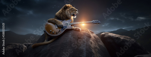 lion  play  guitar  rock  music  animal  pet  puppy  isolated  cute  white  canine  cocker  spaniel  mammal  breed  brown  domestic  adorable  black  bear  doggy  portrait  looking  generative ai