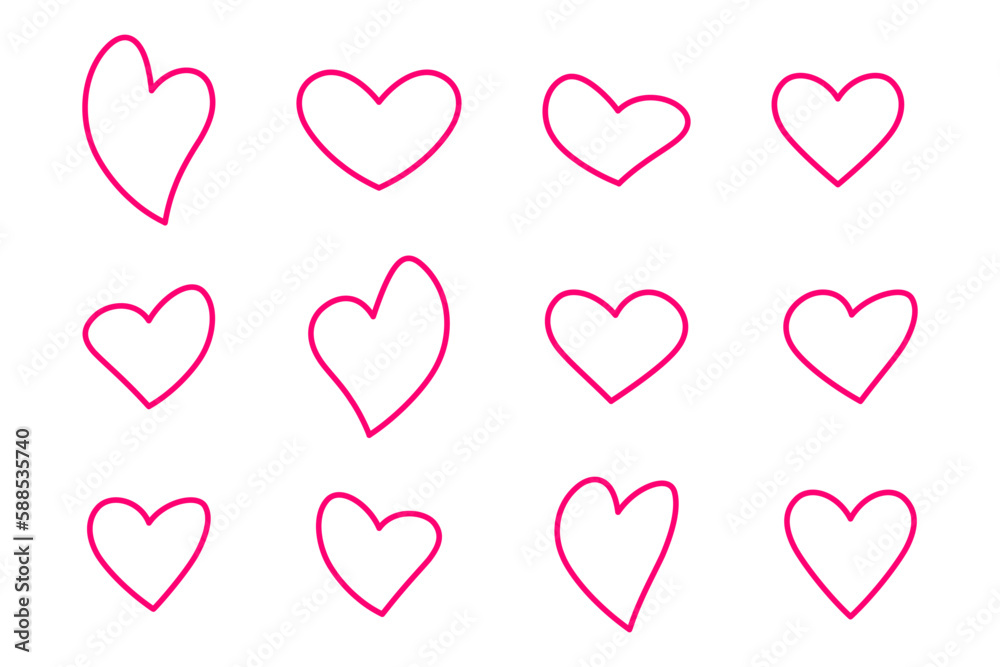 Pink heart outline icon set