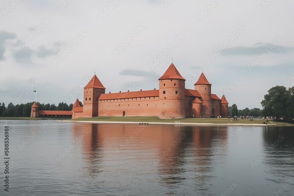 Fototapeta premium A large building next to a body of water Generative AI