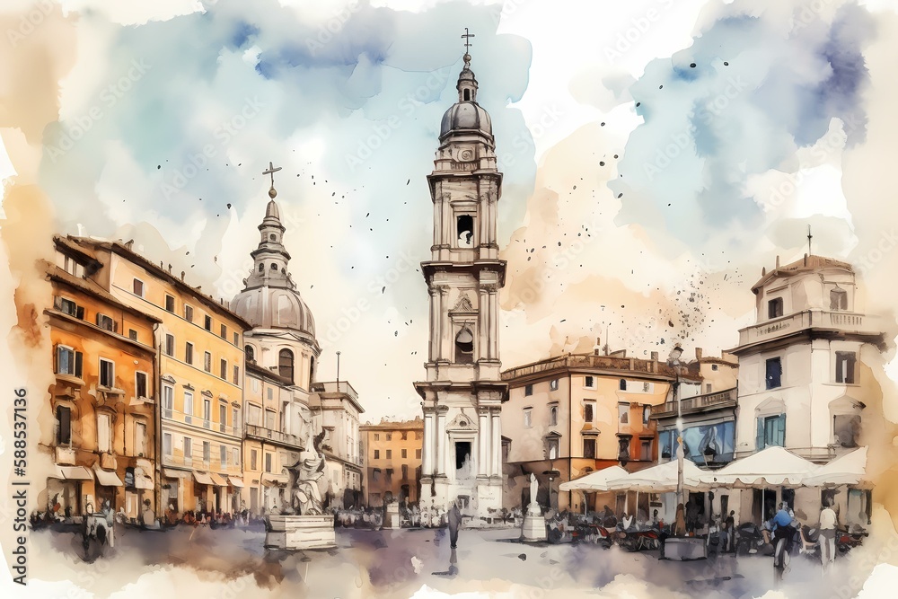 Obraz premium A painting of a city Generative AI