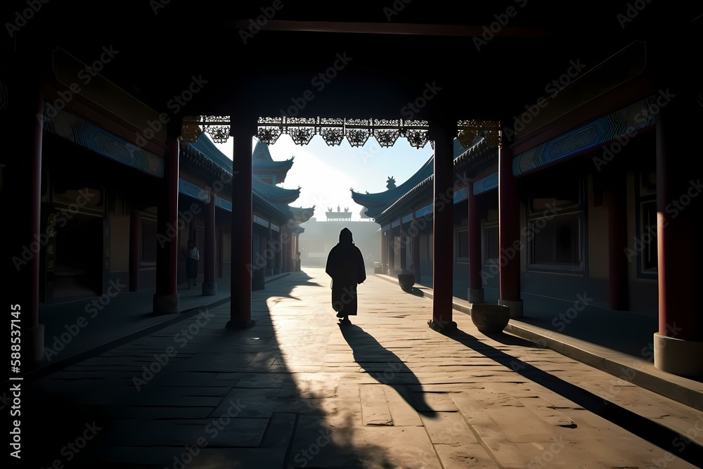 Obraz premium A person walking on a sidewalk Generative AI