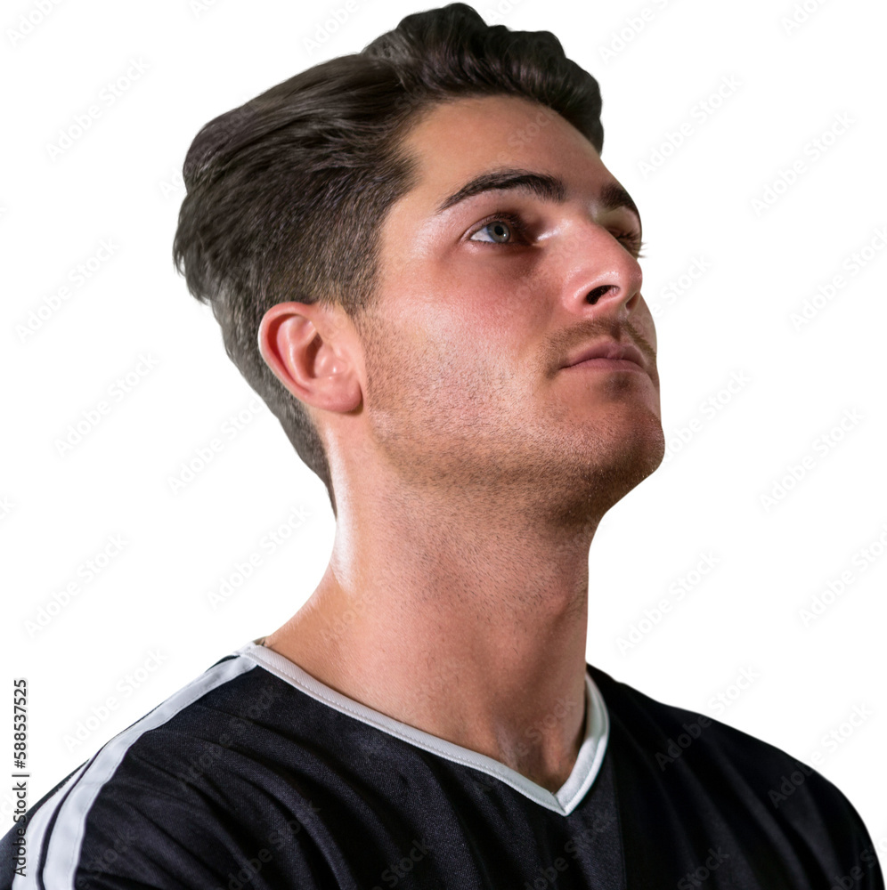 Obraz premium Thoughtful football player looking up