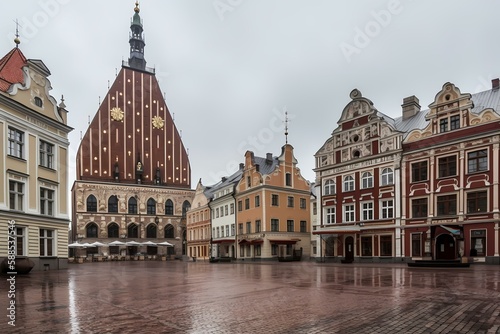 A group of buildings with a clock tower Generative AI