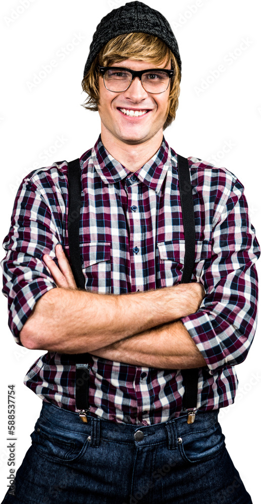 Smiling blond hipster crossing arms Smiling blond hipster crossing arms
