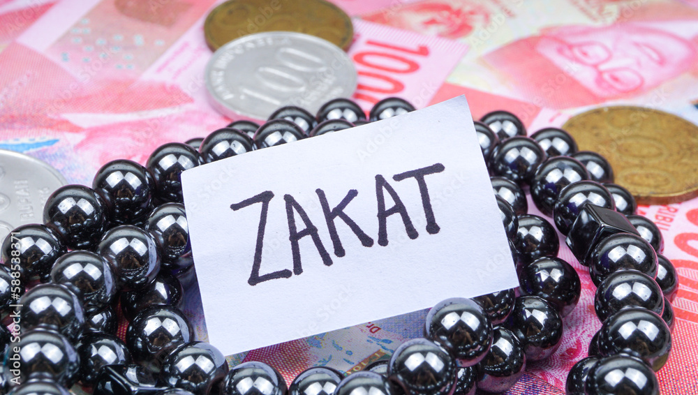 Zakat Word. Islamic zakat concept. The giving of zakat fitrah before