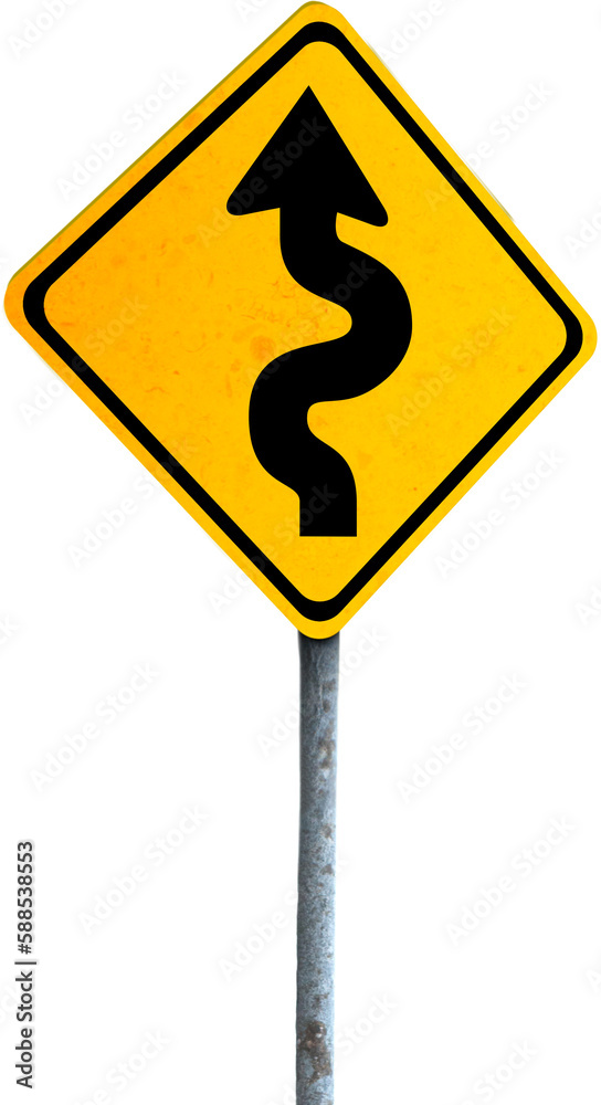 Winding road warning sign over white background Winding road warning sign over white background