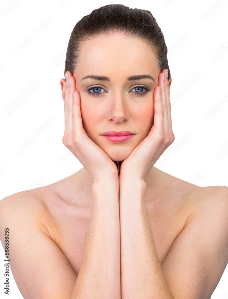 Fototapeta premium Beautiful brunette with hands on face