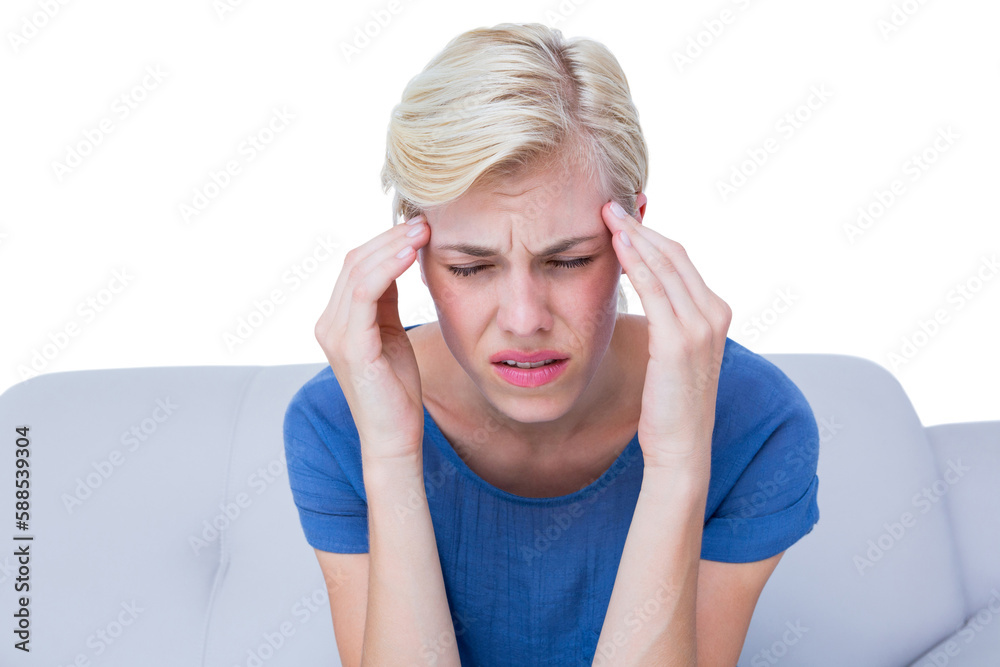 Attractive blond woman having headache Attractive blond woman having headache