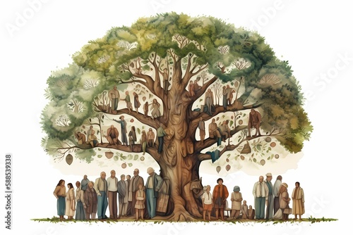 A group of people standing in front of a tree Generative AI