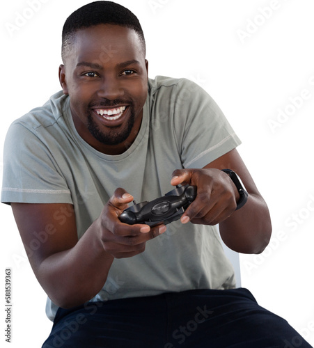 Obraz na płótnie Man playing video game against white background
