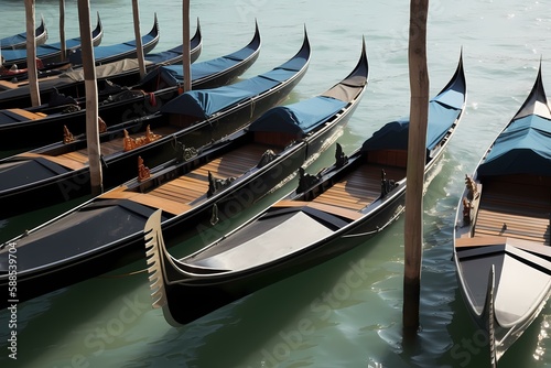 Boats docked at a pier Generative AI © Etverk Illustration