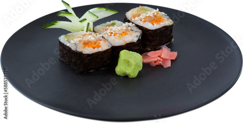 High angle view of healthy sushi food