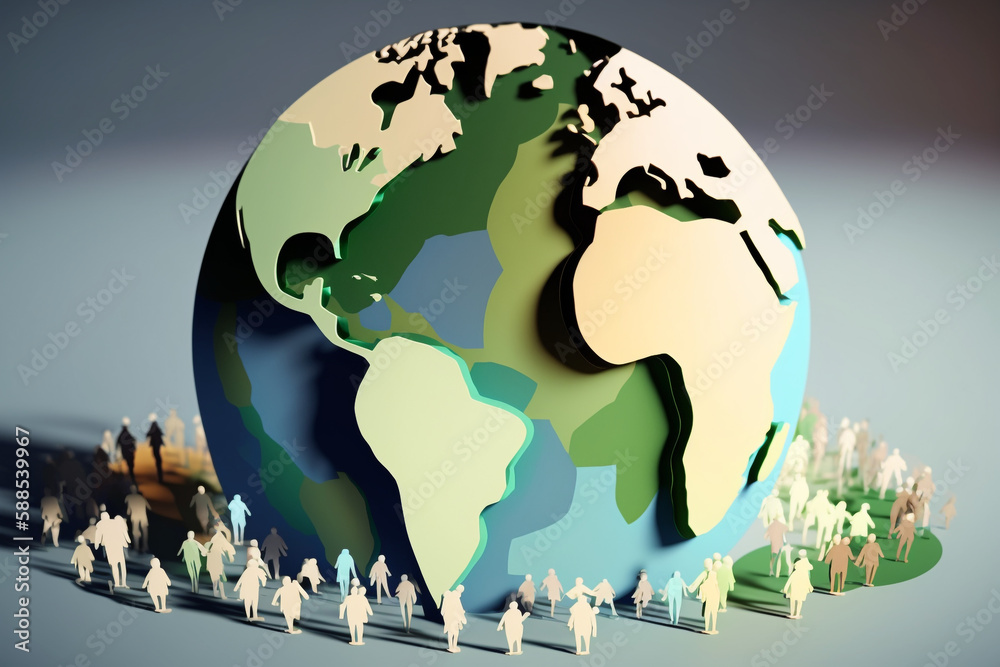 people around earth globe with silhouettes, Generative AI people around earth globe with silhouettes, Generative AI