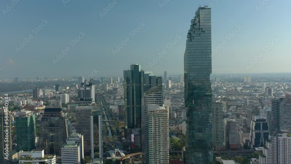 sunny day flight over bangkok city downtown famous business tower traffic street aerial panorama 4k thailand sunny day flight over bangkok city downtown famous business tower traffic street aerial panorama 4k thailand