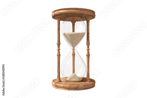Wooden hourglass flowing sand