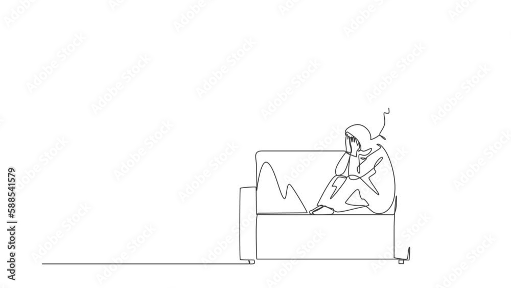 Animated self drawing of continuous line draw Arab man giving support comfort to depressed crying woman, touching shoulders, helping to go through stress. Empathy. Full length single line animation Animated self drawing of continuous line draw Arab man giving support comfort to depressed crying woman, touching shoulders, helping to go through stress. Empathy. Full length single line animation