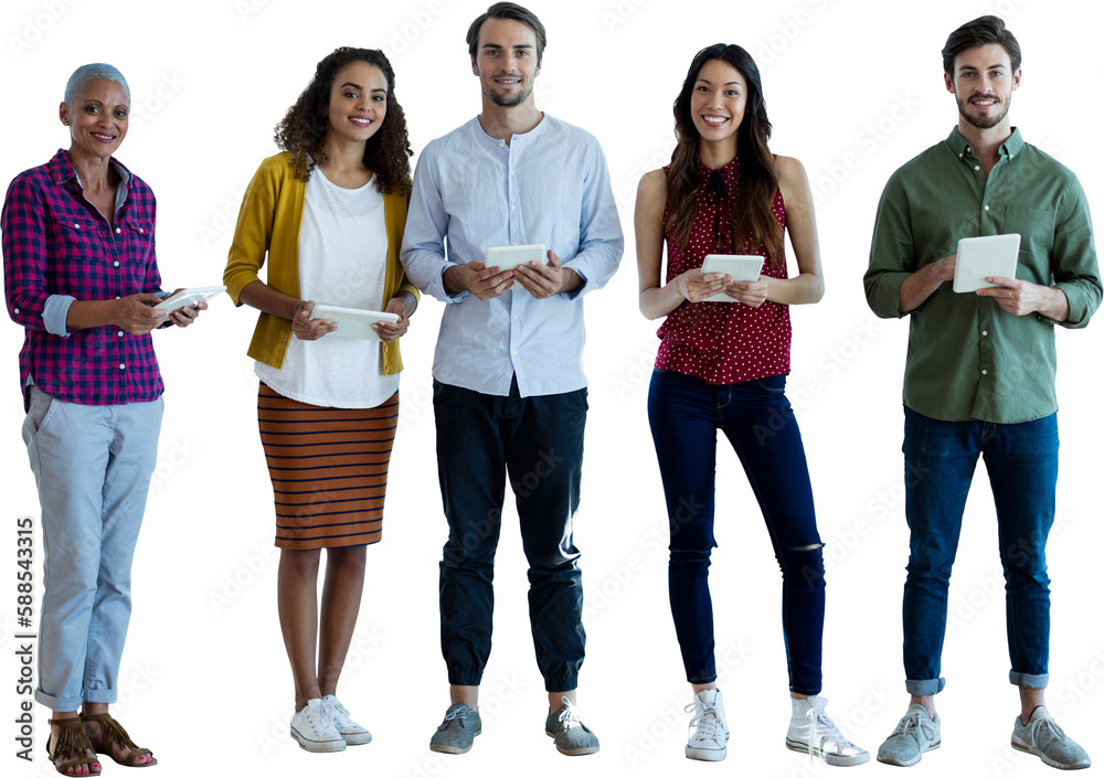 Portrait of confident business people holding tablet computers Portrait of confident business people holding tablet computers