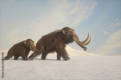 mammoth on the background of winter and snow render 3d illustration