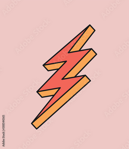 Retro red lightning concept. Symbol of speed, energy and electricity. Vintage sticker for social media and print. Groovy element. Hipster culture. Cartoon flat vector illustration