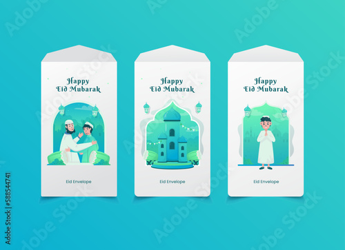 Happy eid mubarak illustration with Eid envelope design