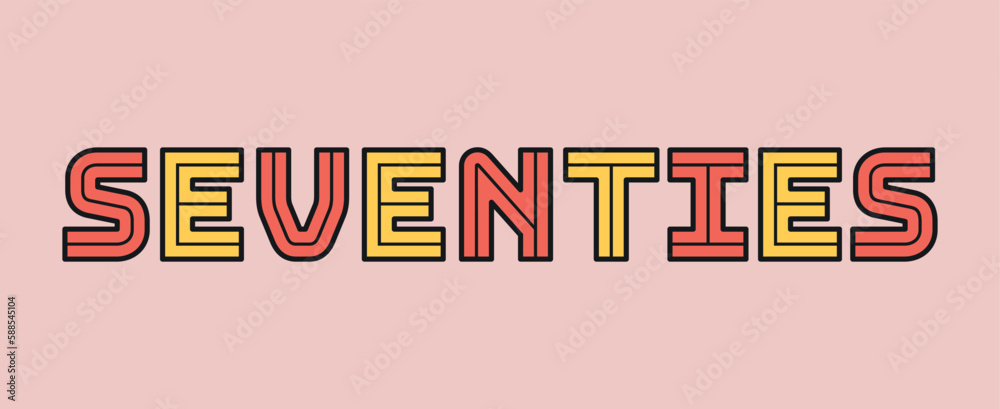 Retro seventies text concept. Multicolored lettering. Design element for sticker. Good old vibes and slogan. Vintage Calligraphy and typography. Cartoon flat vector illustration