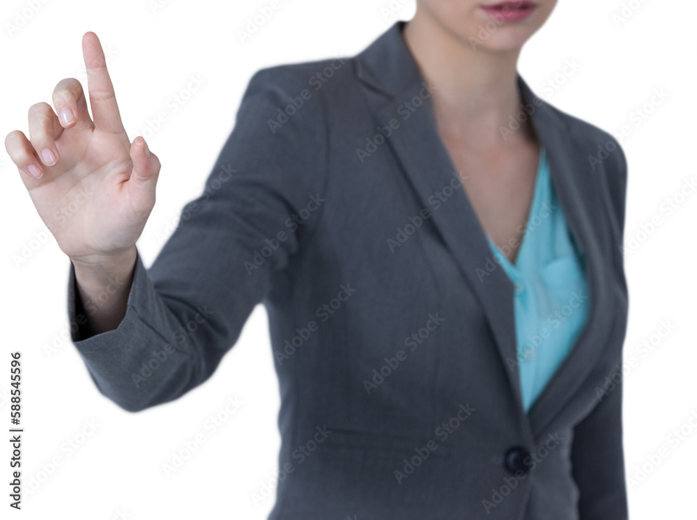 Cropped image of businesswoman using imaginative digital screen Cropped image of businesswoman using imaginative digital screen