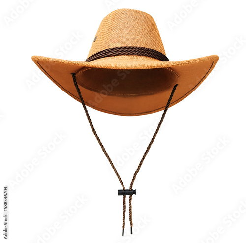 A brown cowboy hat isolated on a white background front view PNG transparent