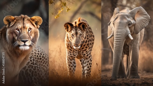 Wildlife Wonders: A Portrait of a Big Cat Family in the Wild Captured with Sony Alpha a9 II and Sony FE 100-400mm f4 5-5 6 GM OSS Lens, Generative AI photo