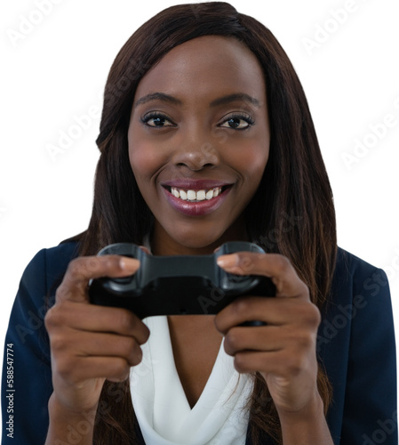 Close-up of businesswoman playing video game