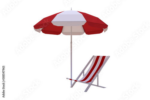 Composite image of parasol amidst folding chair