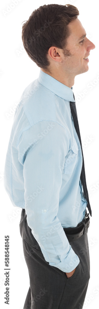 Happy businessman standing with hand in pocket Happy businessman standing with hand in pocket