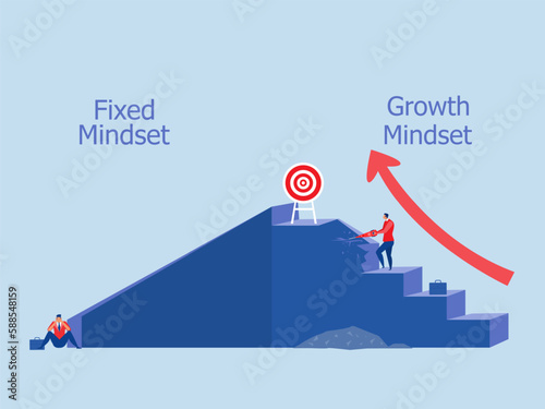 Business manager growth mindset different fixed mindset concept flat illustrator vector 