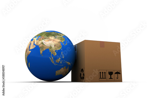 3D image of planet Earth and box
