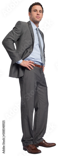 Serious businessman with hands on hips