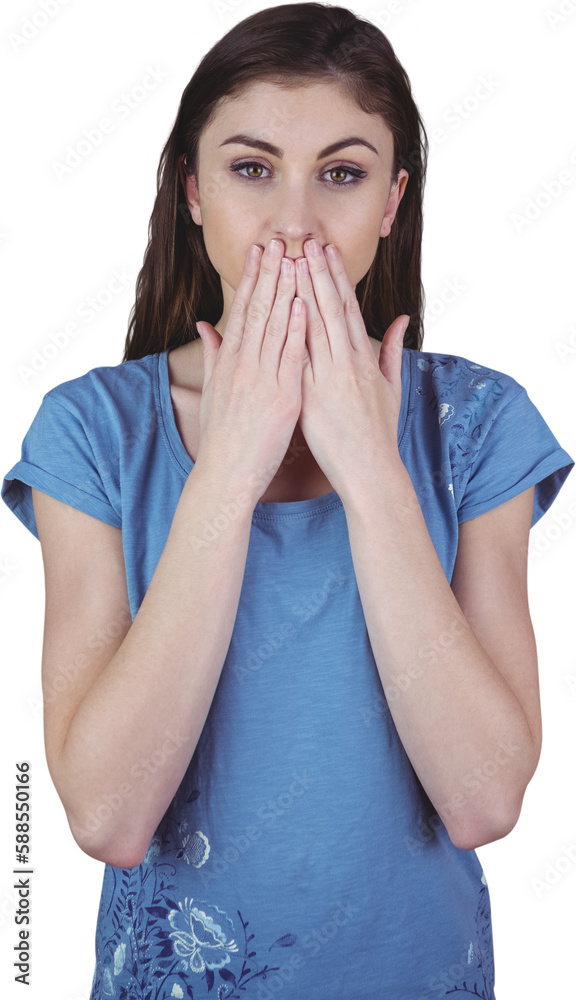 Naklejka premium Woman with hands over mouth