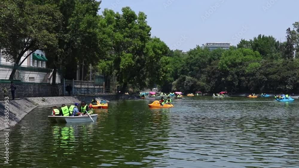 Mexican Families Enjoying Time Together Rowing in Chapultepec Forest Mexican Families Enjoying Time Together Rowing in Chapultepec Forest
