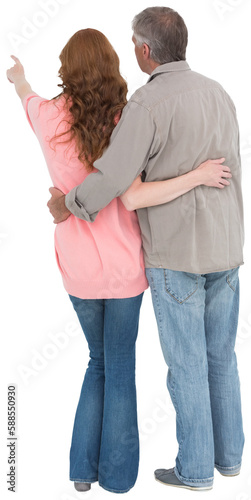 Casual couple standing arms around