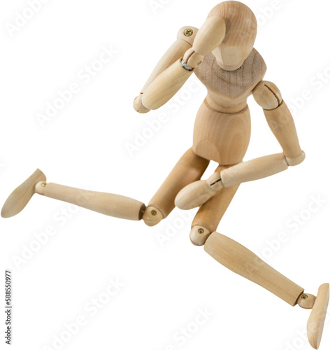 3d image of tired wooden figurine with hand on head
