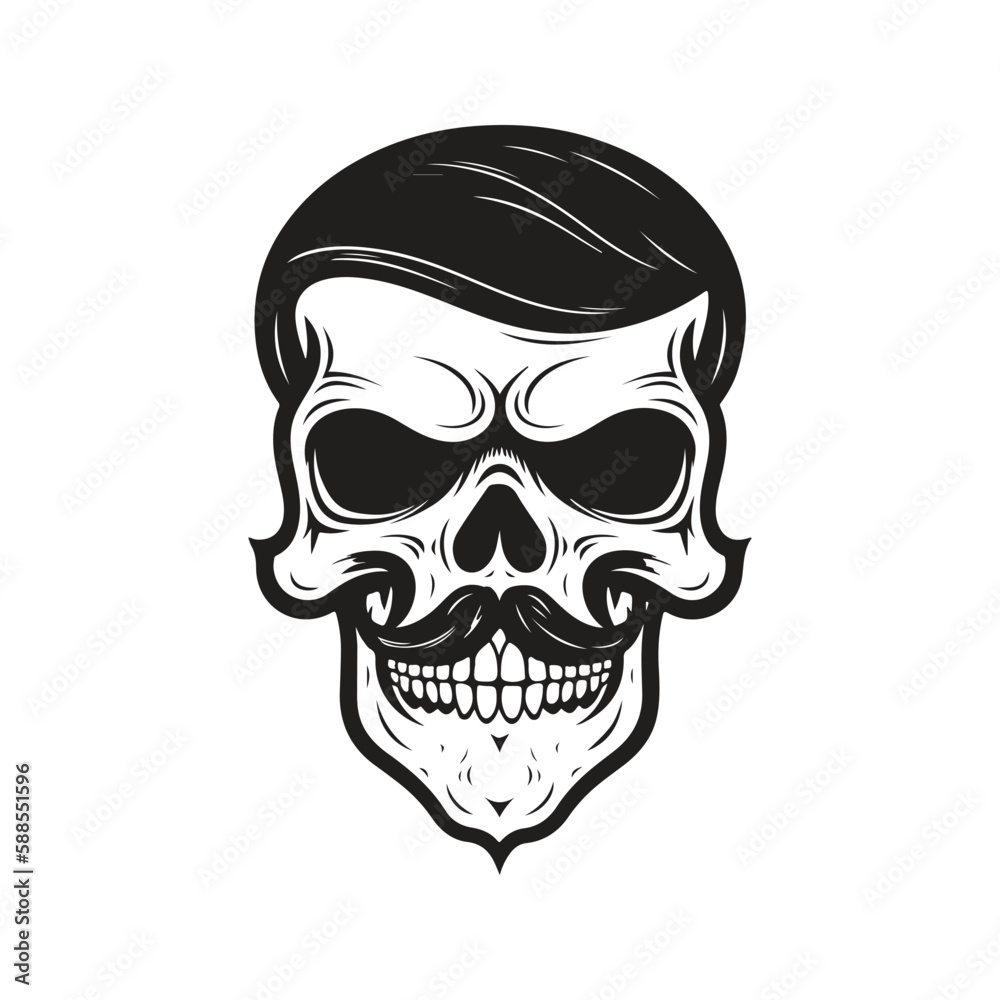 skull with moustache, logo concept black and white color, hand drawn illustration skull with moustache, logo concept black and white color, hand drawn illustration