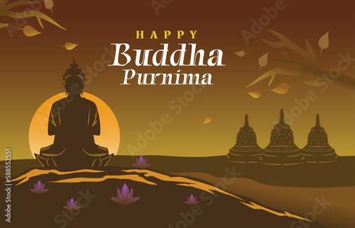 Buddha Purnima image banner template illustration. premium vector