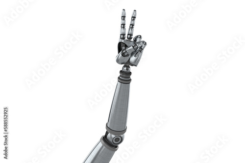 Digitally generated image of robot hand with victory gesture
