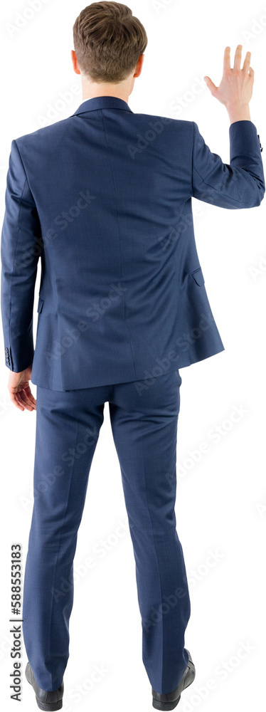 Wear view of businessman showing his hand Wear view of businessman showing his hand