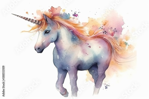 Cute Unicorn Watercolor. Generative AI