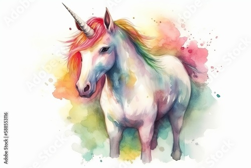 Cute Unicorn Watercolor. Generative AI