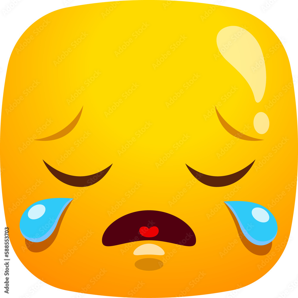 Cartoon crying face emoji and expression icon